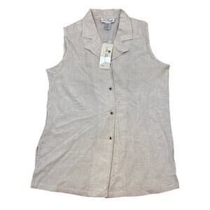 VTG NWT Lee David Collection sleeveless blouse rayon blend button up Large tan